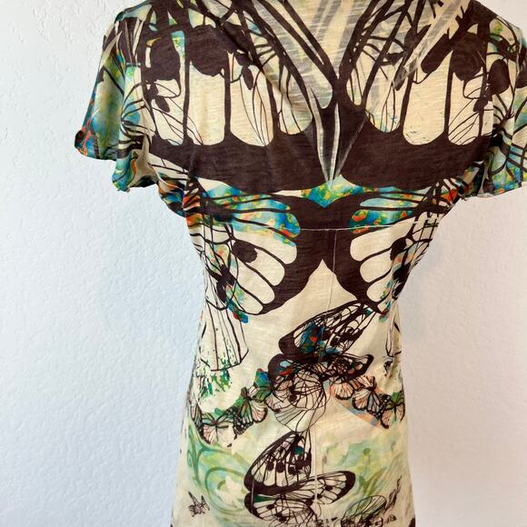 One World Butterfly Tunic Top size Small Boho Fairy Short Sleeve Earthy - Picture 6 of 8